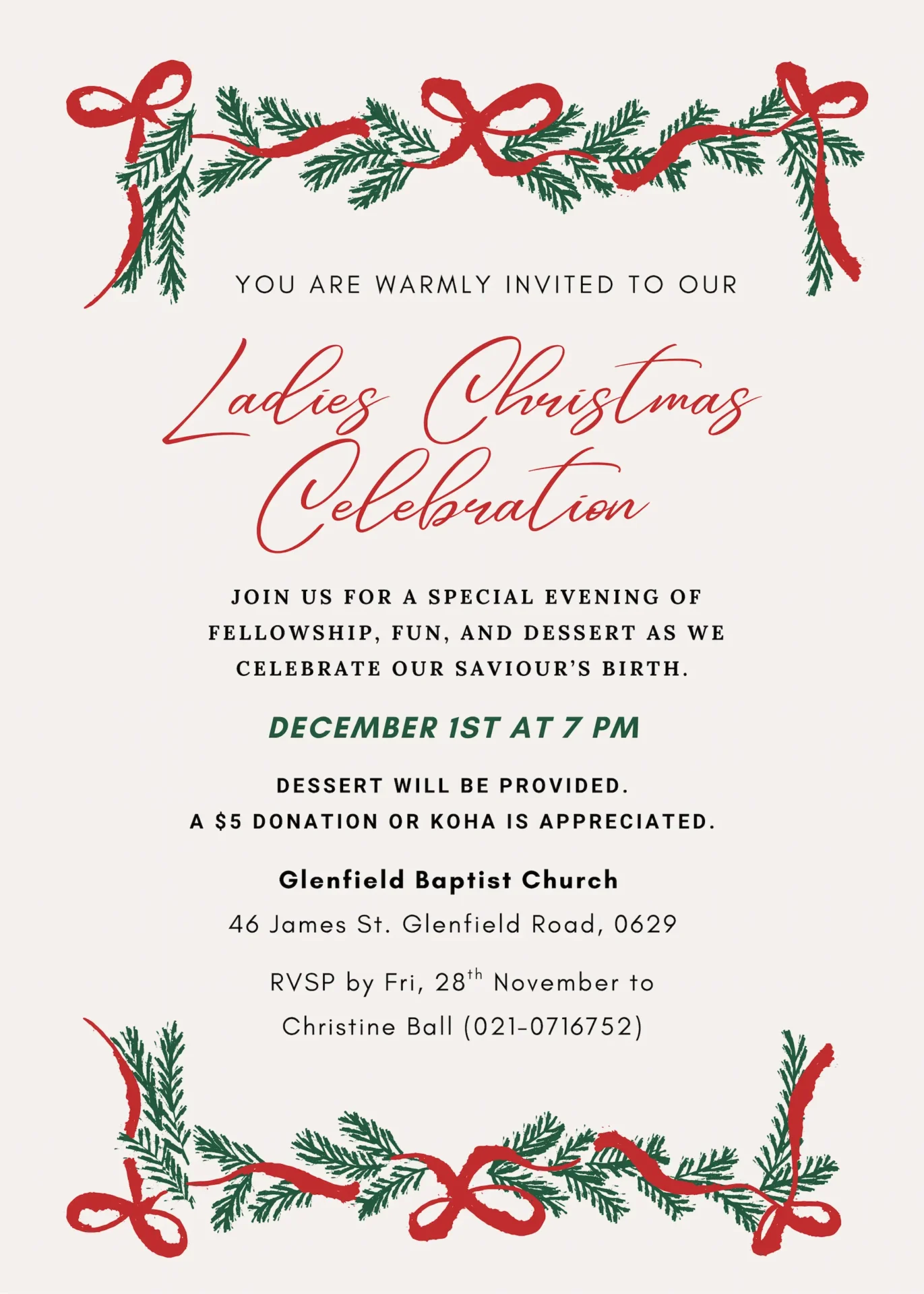 A poster infographic about GBC's ladies' Christmas Celebration for 1st December, 2025.